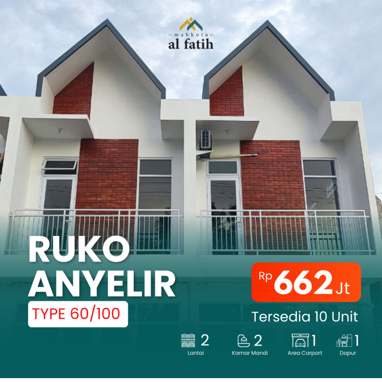 Rumah Property dijual ruko tipe Anyelir diperumahan mahkota al fatih jeruklegi cilacap
