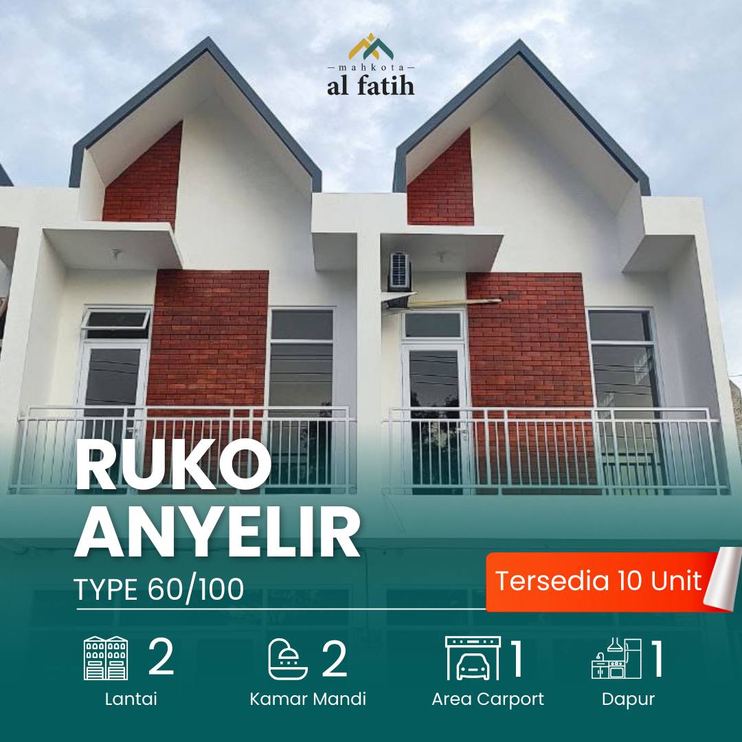 rumah property dijual ruko tipe anyelir di perumahan mahkota al fatih cilacap